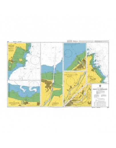 1349 - International Chart Series, France - North Coast, Ports in the Baie de Seine - Plan A) Grandcamp-Maisy - Plan B) Port-en-Bessin - Plan C) Courseulles-sur-Mer - Plan D) Rade de Caen Ouistreham 						