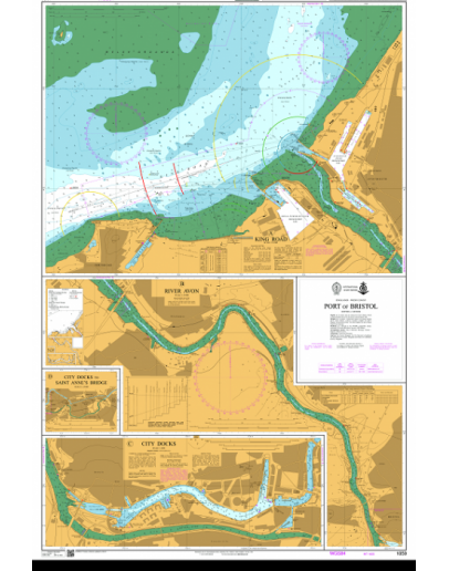 1859 - International Chart Series, England - West Coast, Port of Bristol - Plan A) King Road - Plan B) River Avon - Plan C) City Docks - Plan D) City Docks to Saint Anne’s Bridge								