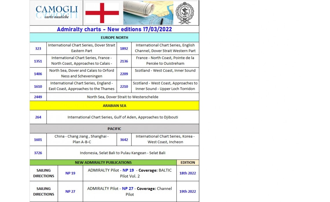 ADMIRALTY CHARTS NEW EDITION 17/03/2022